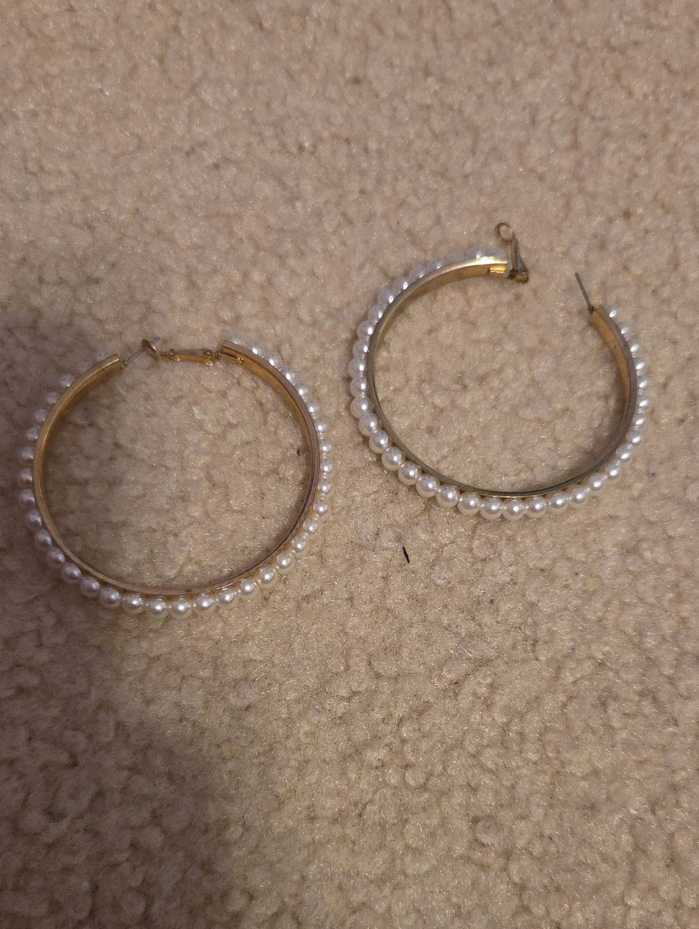 Gold Hoop Earrings with White Pearl Trim - Women Jewelry